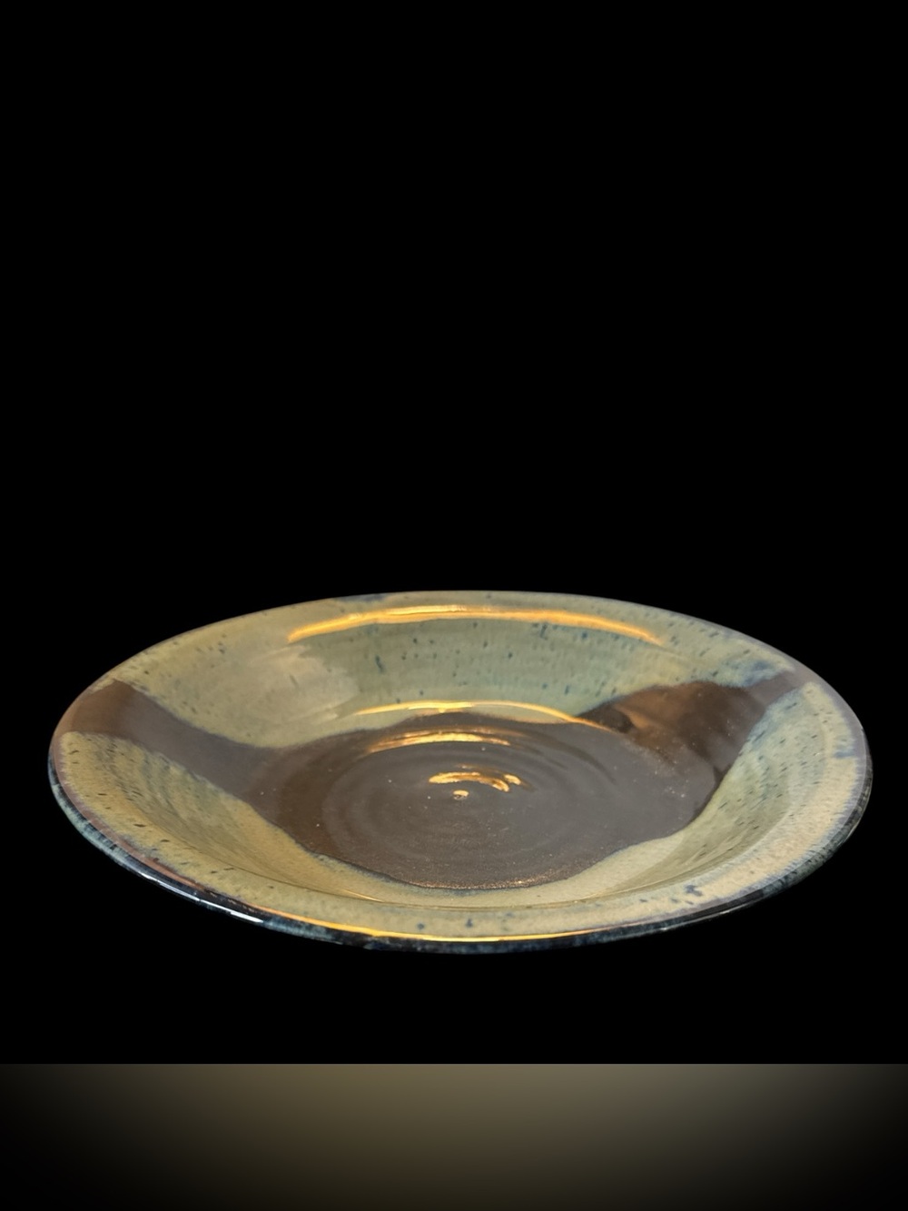 Hand Thrown Two-Tone Pottery Bowl in Olive and Blue Glaze. (S 3 091226)